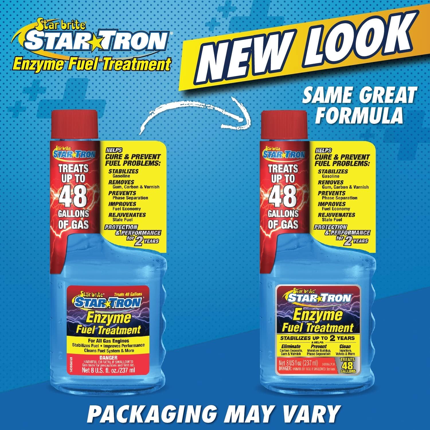 Informs customers about the product's new packaging while reassuring them that the formula remains unchanged.