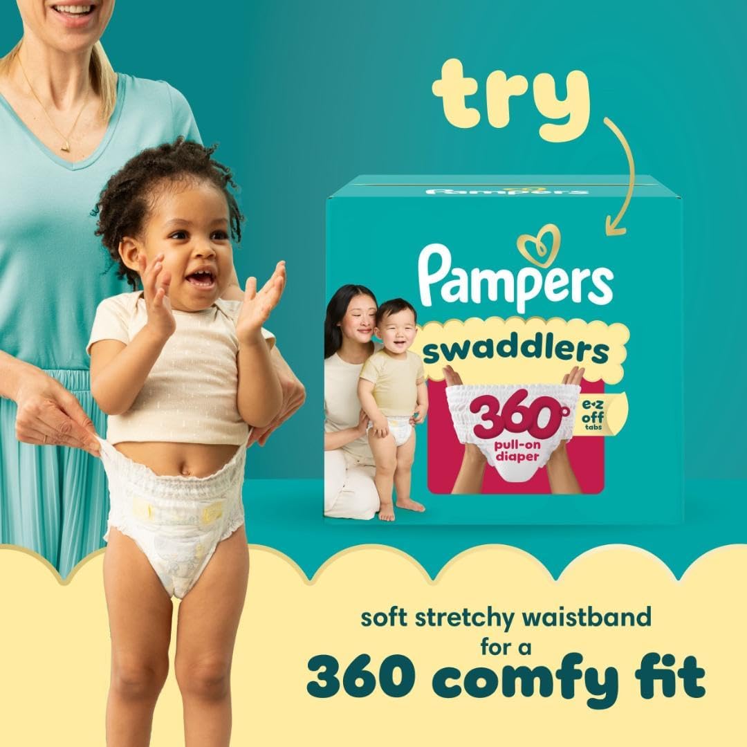 Highlights the product's 360-degree comfortable fit and easy-to-use pull-on design, emphasizing convenience and comfort for both parent and child.