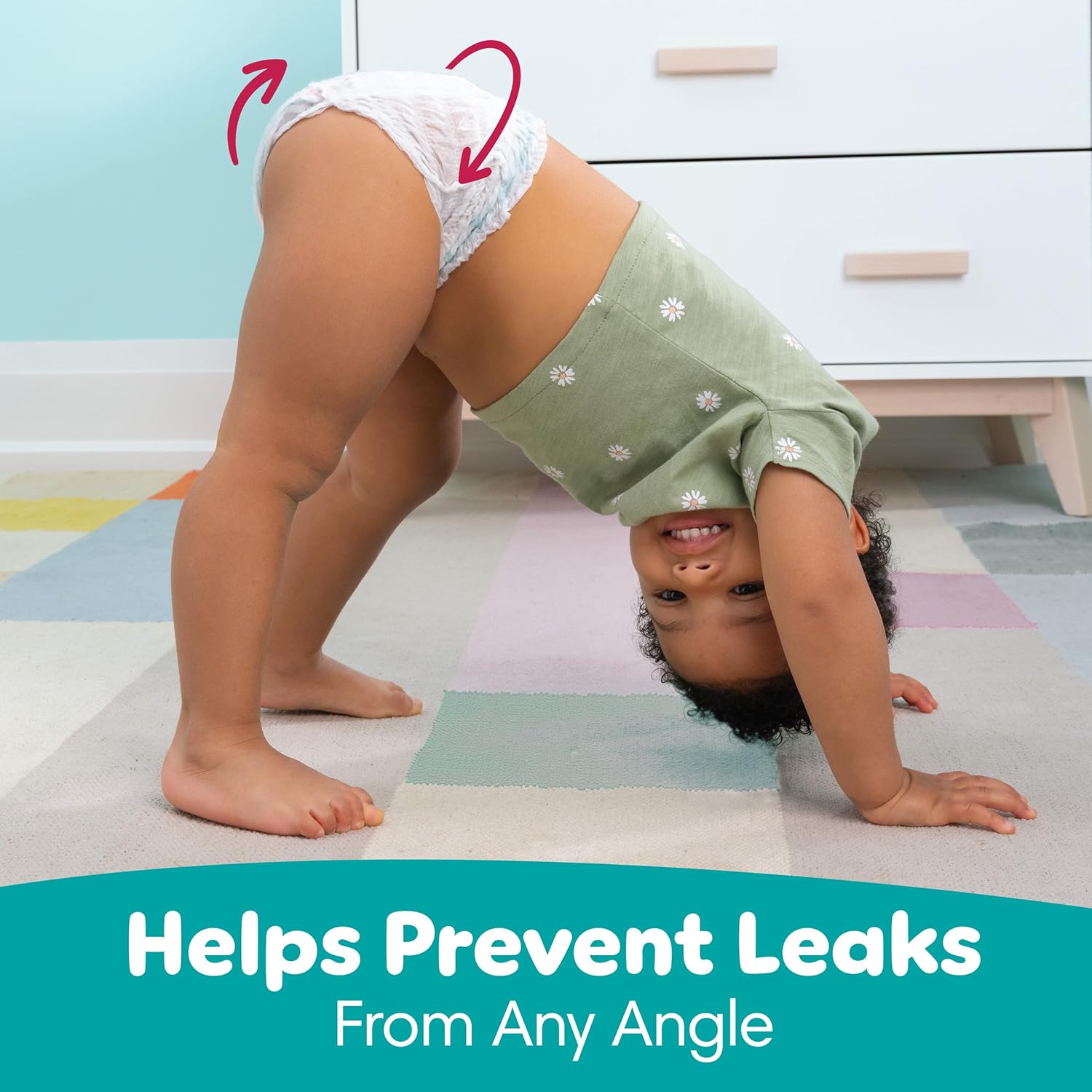 Demonstrates the diaper's ability to prevent leaks regardless of the baby's position or movement.
