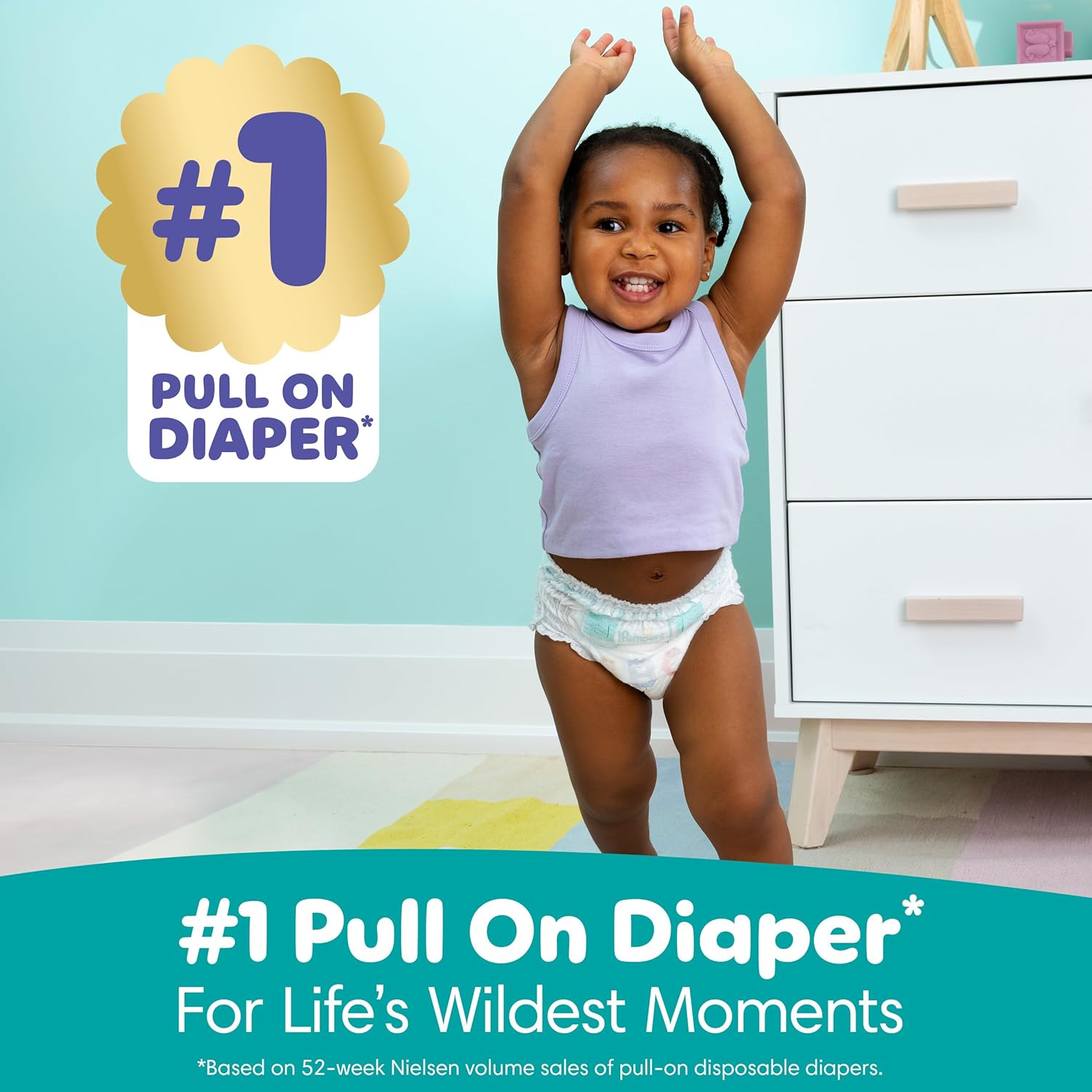 Highlights the product's market leadership position as the top-selling pull-on diaper, emphasizing its suitability for active toddlers.