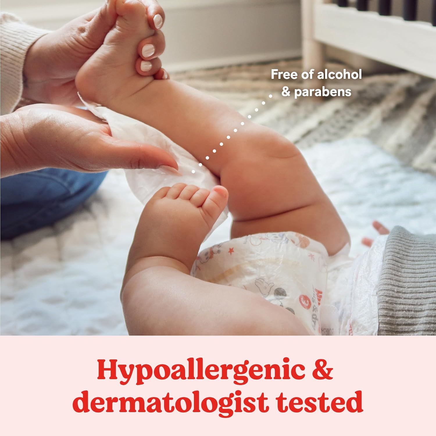 Reassures parents that the product is safe and gentle for baby's sensitive skin. Highlights that the product has been professionally tested for safety and efficacy on skin.