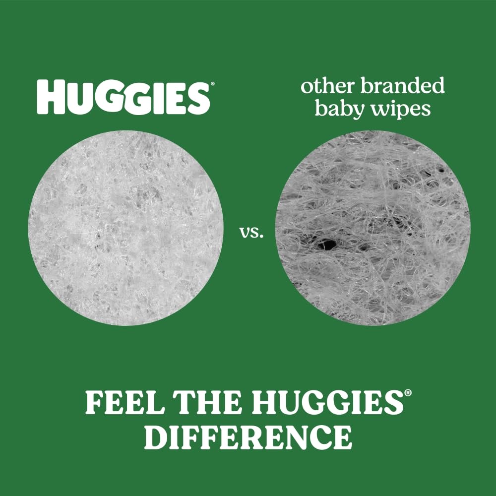Demonstrates the superior texture of Huggies baby wipes compared to other brands, emphasizing a smoother and more uniform surface for better cleaning and comfort.