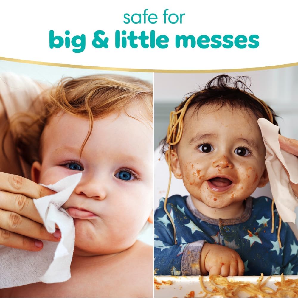 Reassures parents that the product is safe to use for cleaning up both small and large messes made by babies and young children.