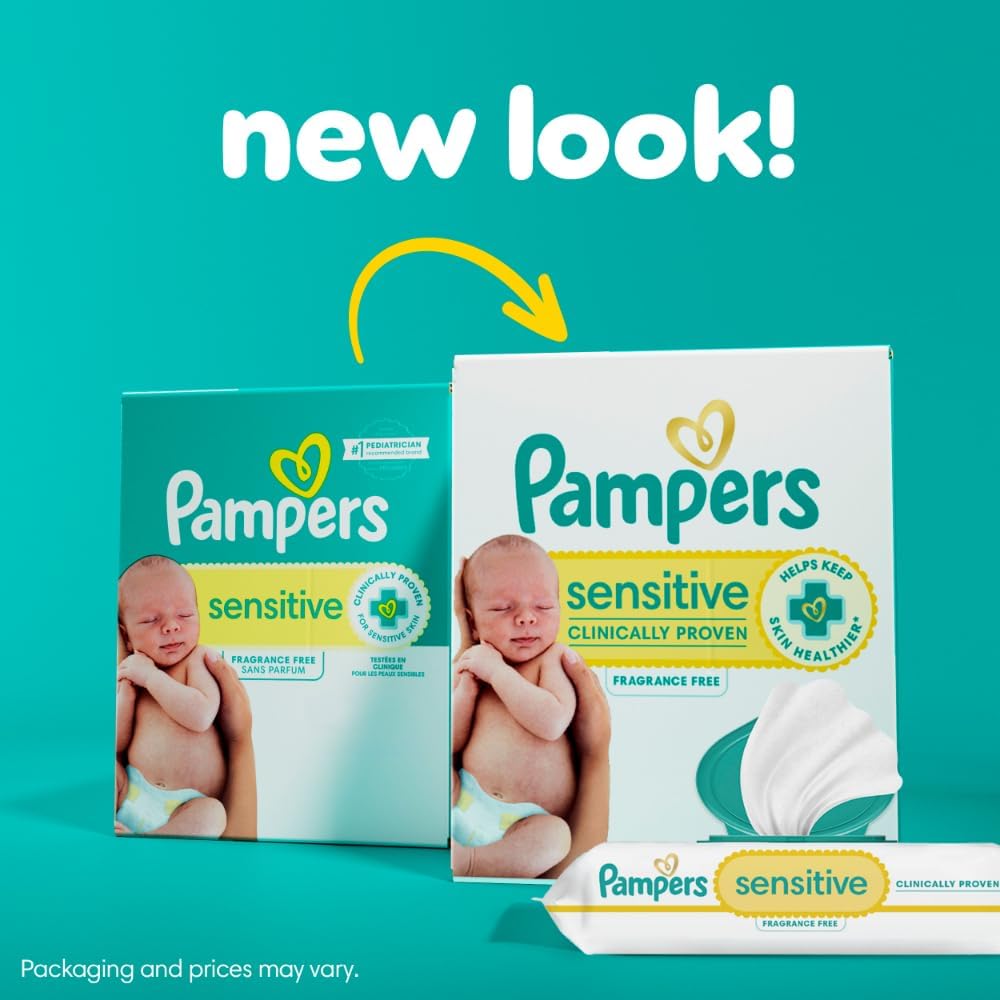Informs customers about the new packaging design for Pampers Sensitive products, reassuring them that it's the same trusted product with an updated look.