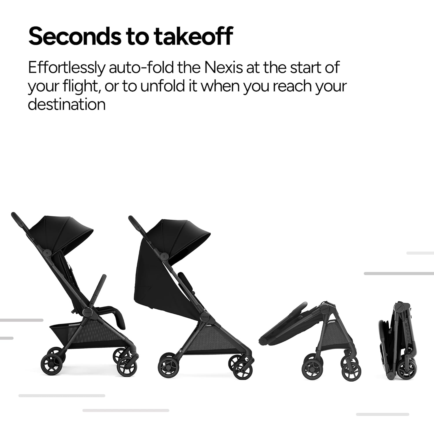 Demonstrates the quick and easy folding process of the Nexis stroller, emphasizing its convenience for travel. Highlights the stroller's key feature of effortless auto-folding, making it convenient…