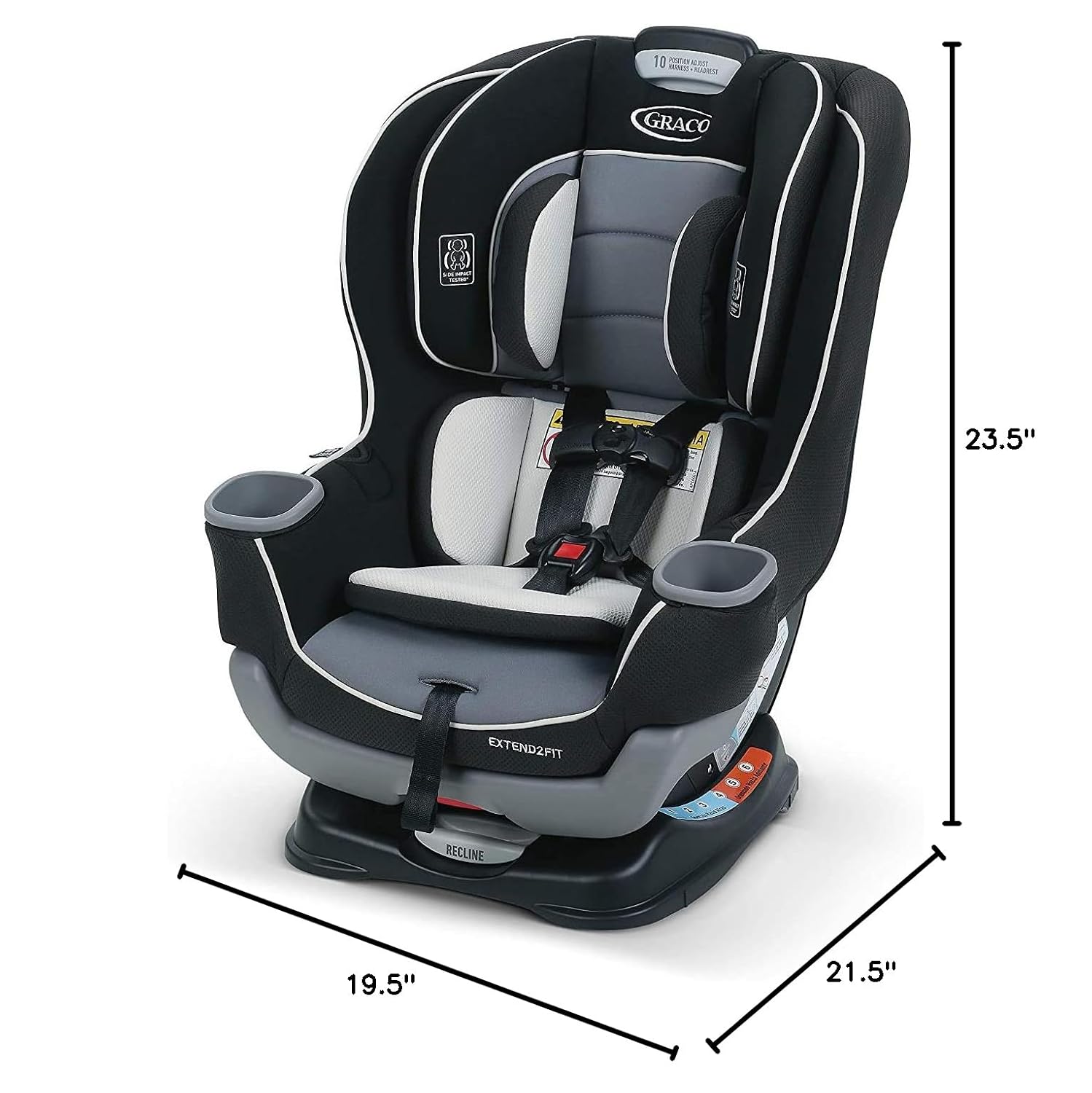 Provides exact measurements of the car seat to help shoppers understand its size and fit in their vehicle.