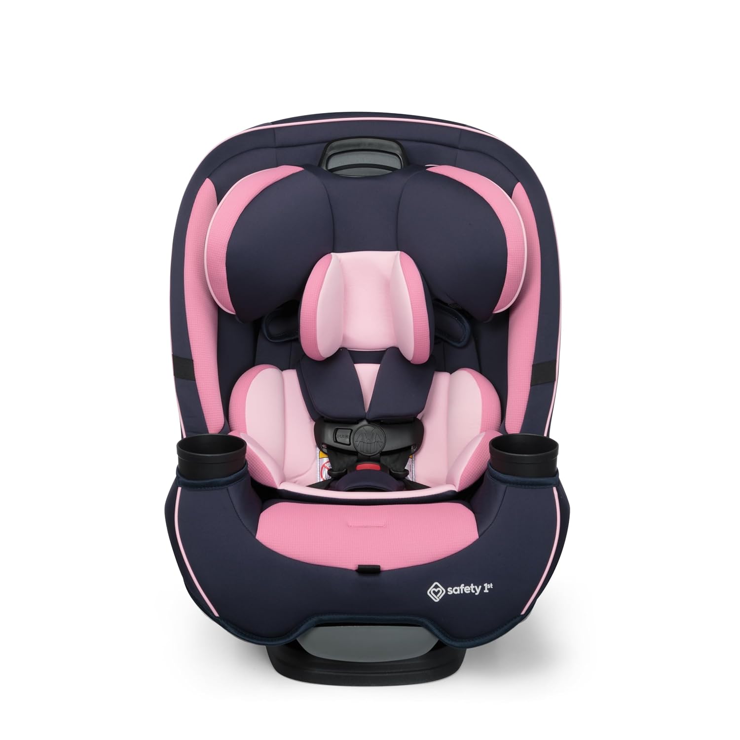 Shows the size and shape of the car seat to help shoppers understand how it will fit in their vehicle. Highlights the safety features of the car seat, including the harness system and side impact…