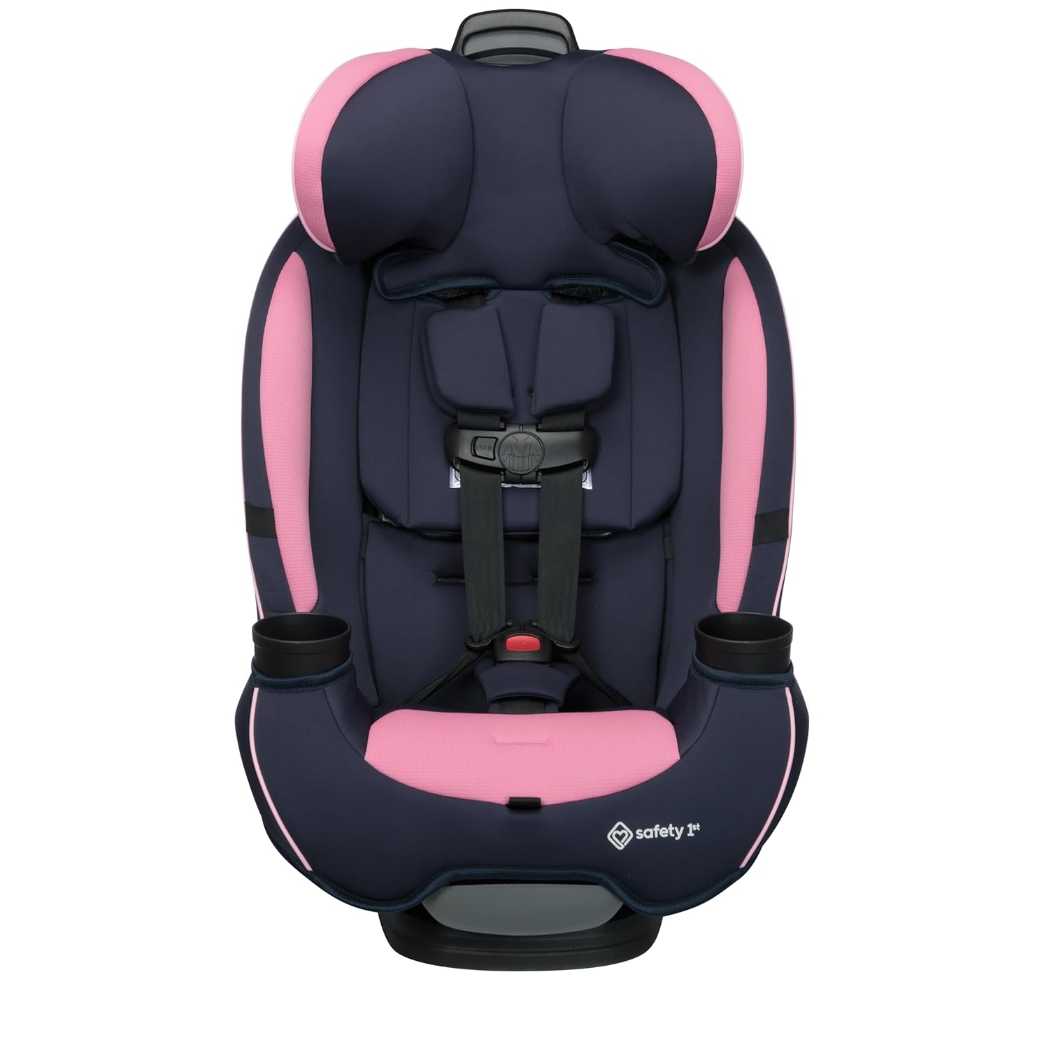 Shows the size and design of the child car seat to help shoppers understand its dimensions and fit for their vehicle.