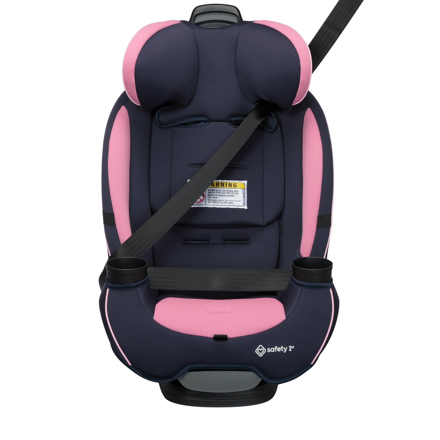 Demonstrates how the car seat integrates with the vehicle's seatbelt system for secure installation and child safety.