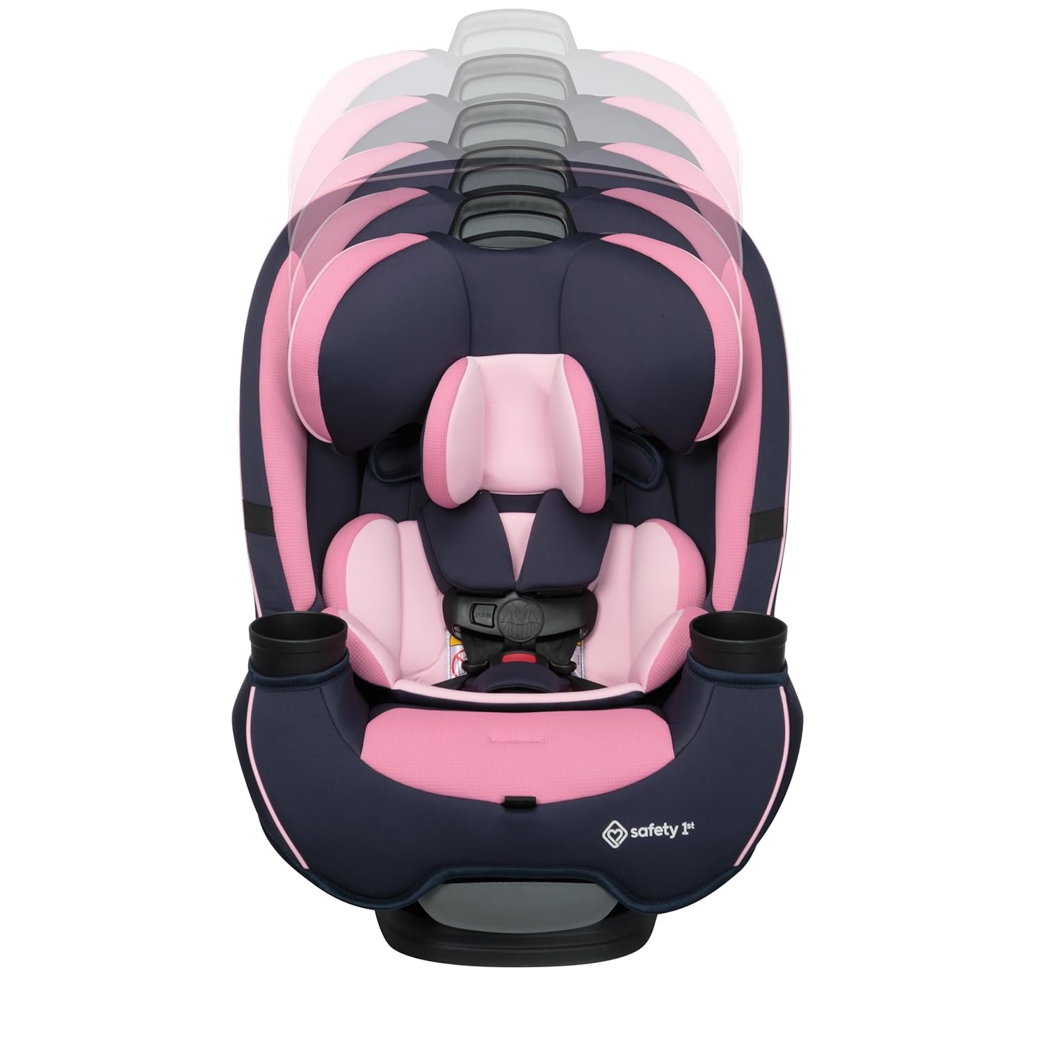Demonstrates how the car seat's headrest adjusts to different heights as the child grows, ensuring proper fit and safety.