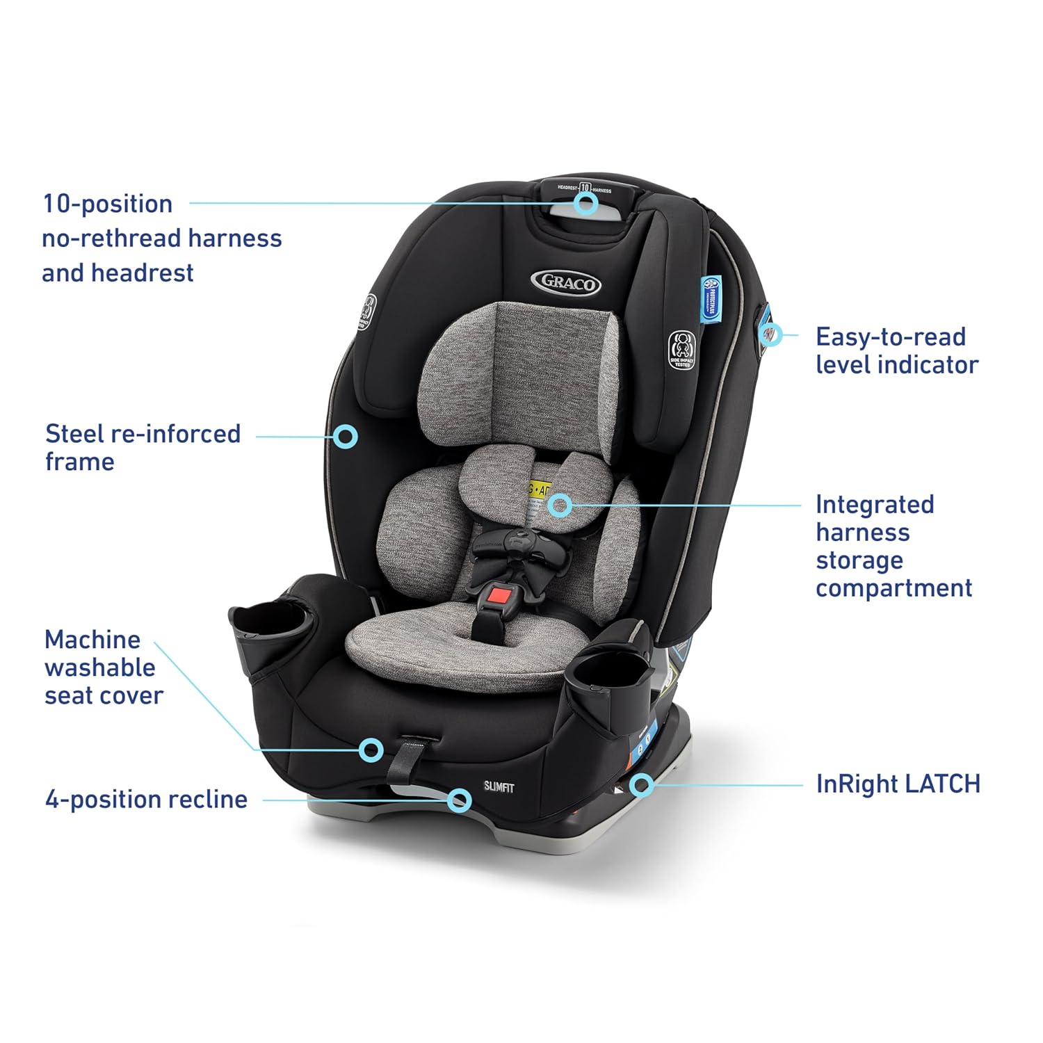 Highlights key safety and comfort features of the car seat to reassure parents about its quality and functionality.