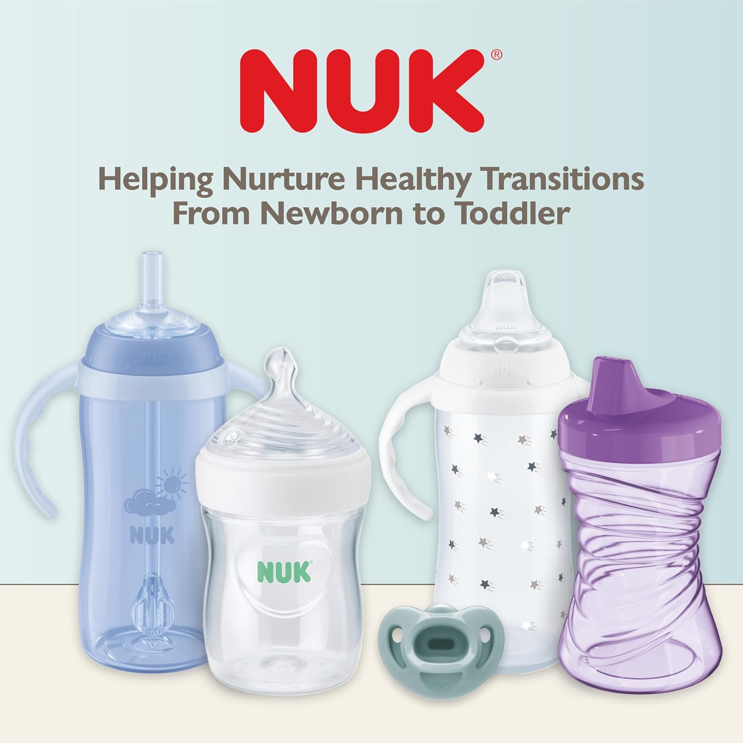 Showcases NUK's range of products for different stages of child development while reinforcing the brand's commitment to supporting healthy transitions.