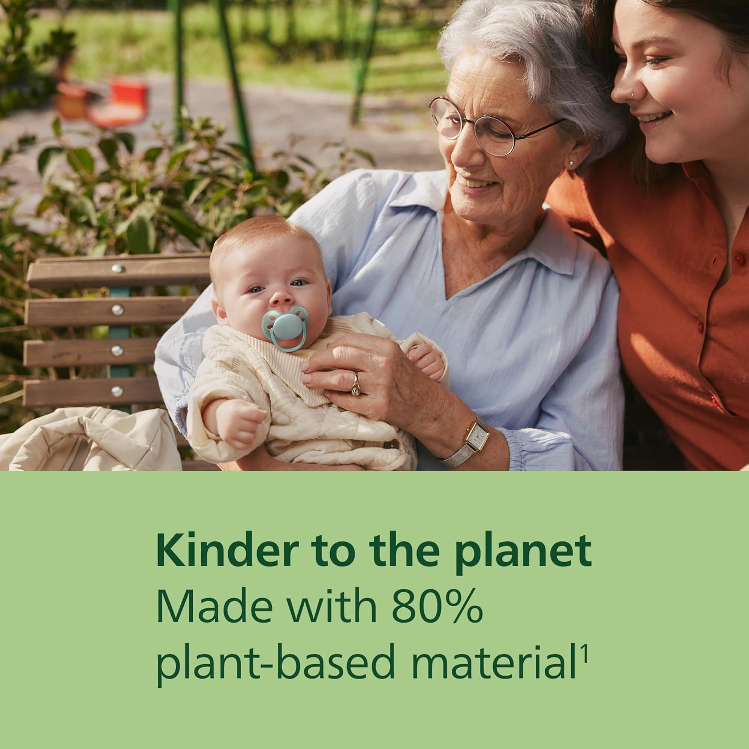Highlights the product's environmental benefit of being made with 80% plant-based material, appealing to eco-conscious consumers.