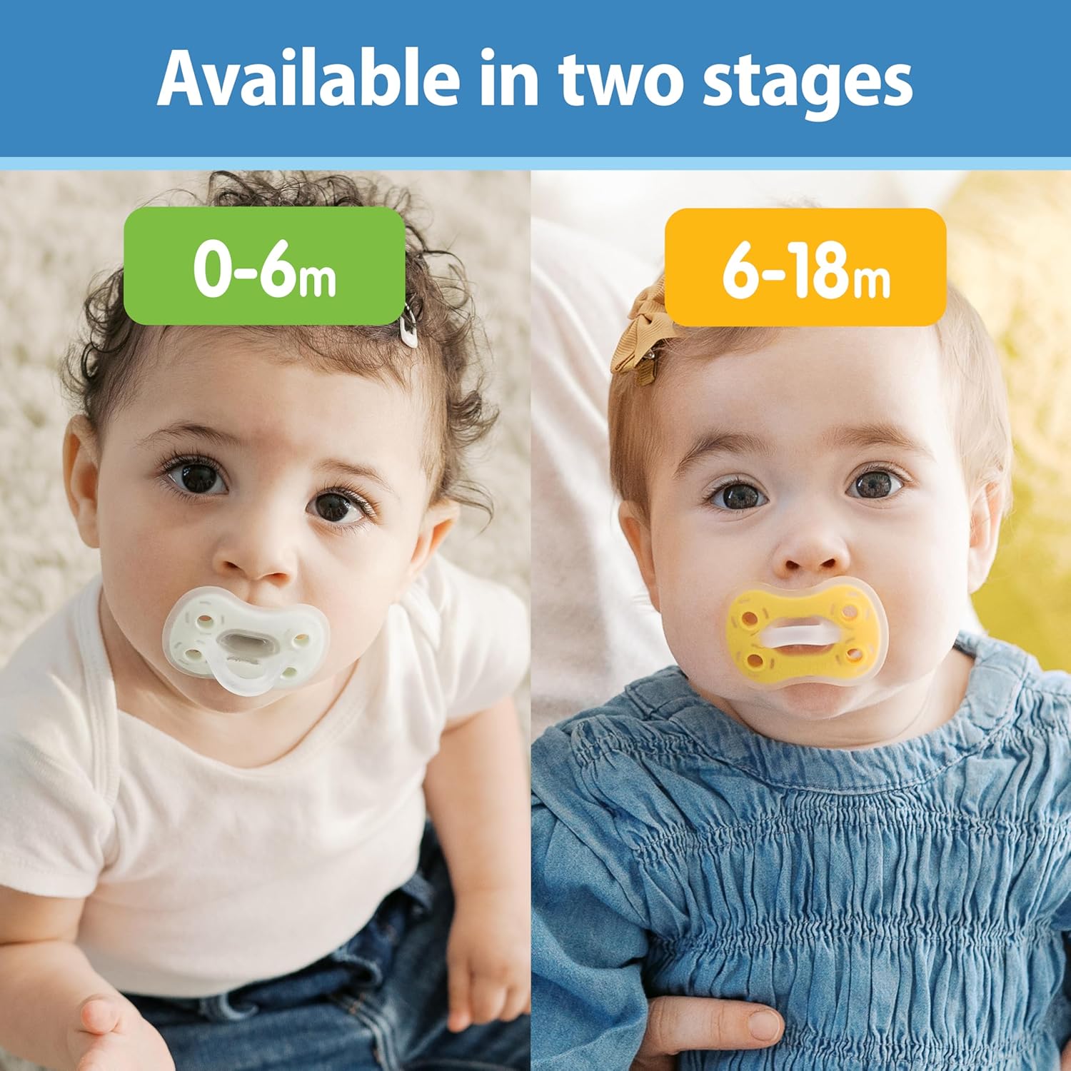 Guides parents in selecting the correct pacifier size based on their baby's age, ensuring proper fit and safety.