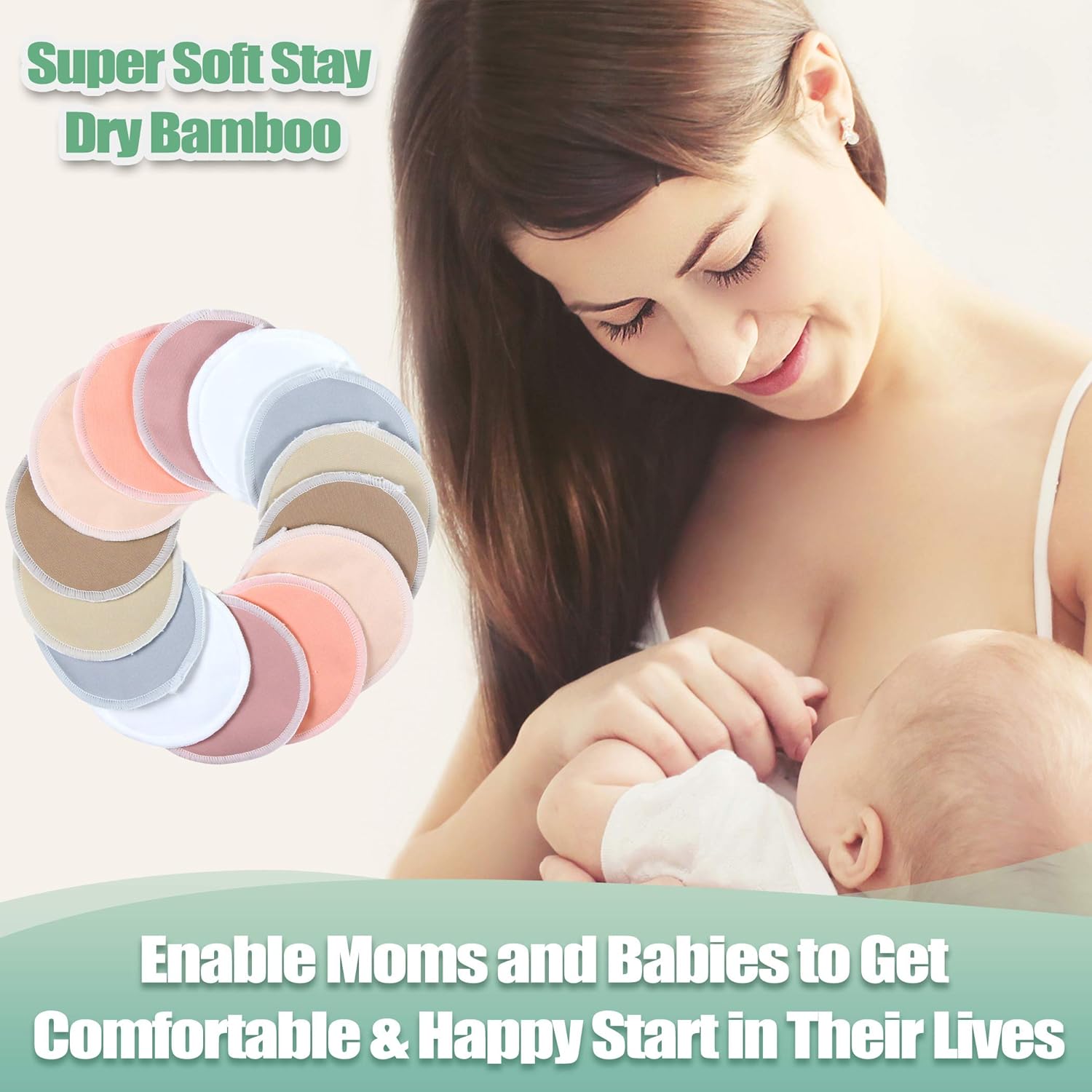 Highlights the product's softness and moisture-wicking properties to provide comfort for nursing mothers and babies.