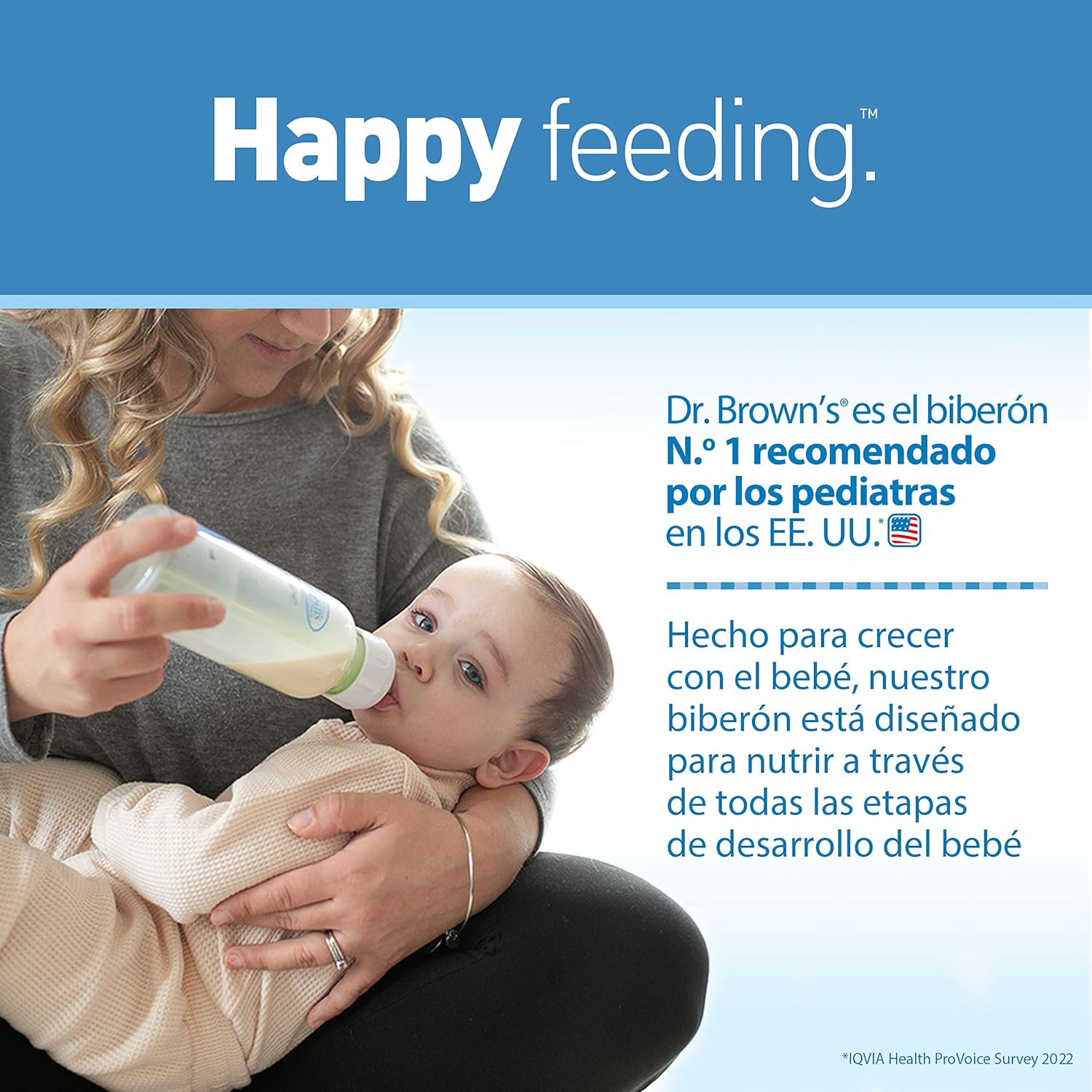 Highlights that Dr. Brown's is the #1 pediatrician-recommended bottle in the US and emphasizes its ability to adapt to different stages of baby's development.