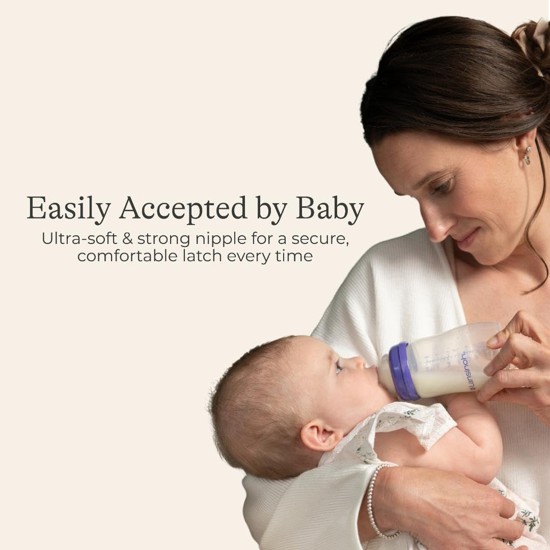 Highlights the product's ultra-soft and strong nipple design that ensures comfortable and secure feeding for the baby.