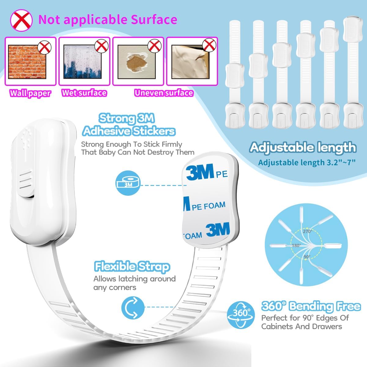 Secondary Images for 8-Pack Cabinet Locks Baby Proofing