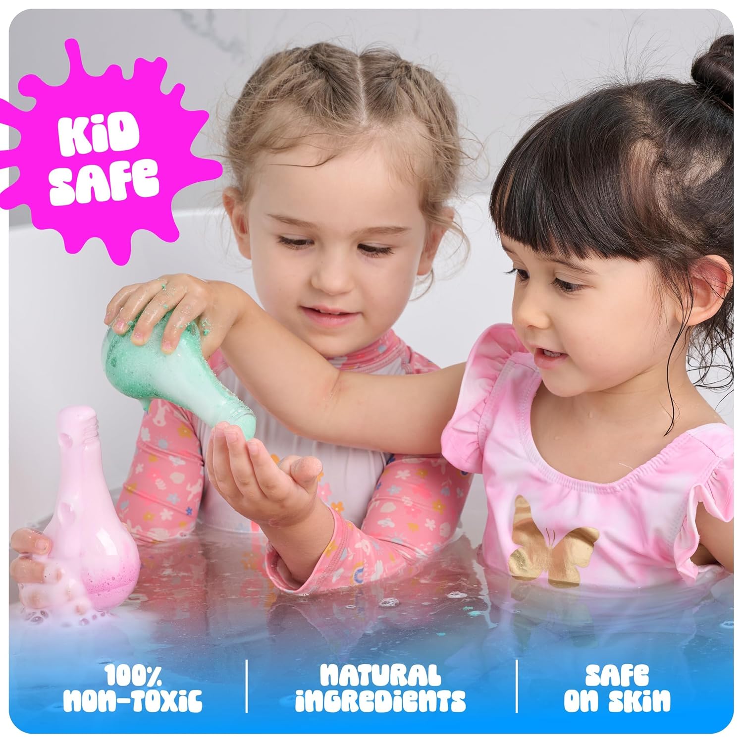 Reassures parents that the product is safe for children to use, highlighting its non-toxic nature and natural ingredients. Showcases multiple safety features of the product to build trust with…