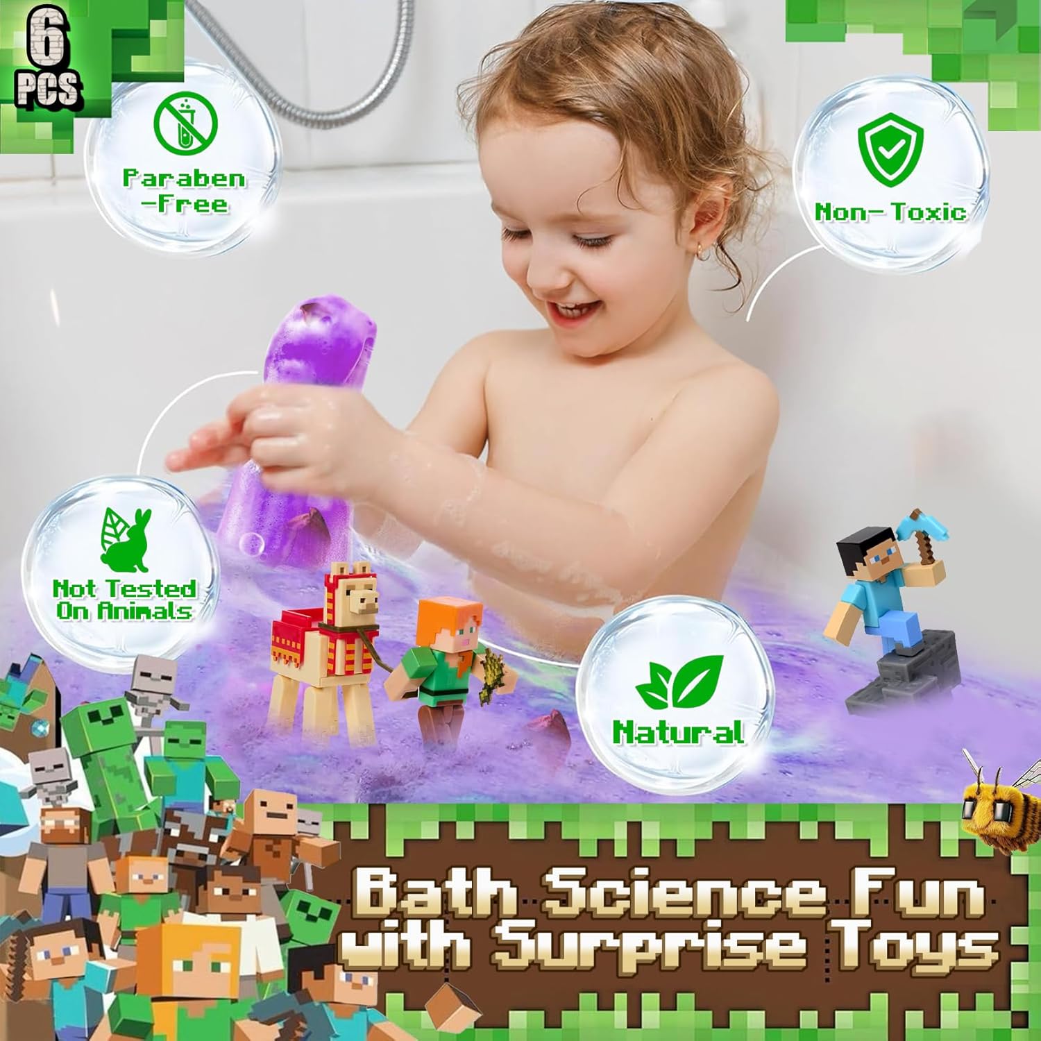Reassures parents about the safety and eco-friendliness of the bath product for children. Highlights the educational and entertaining aspects of the product, combining bath time with science…