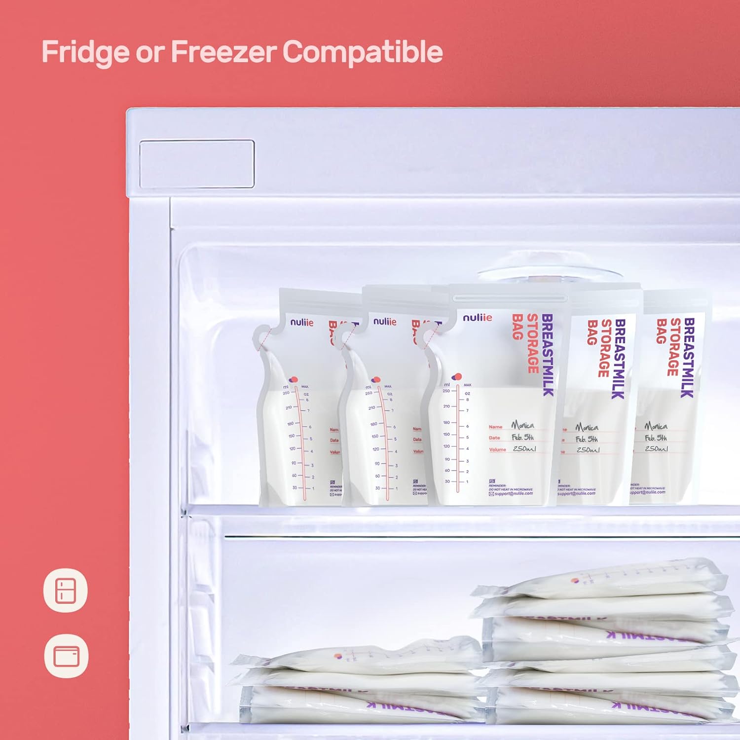 Demonstrates that the product (likely breast milk storage bags) can be safely stored in both the refrigerator and freezer, providing convenience and flexibility for users.
