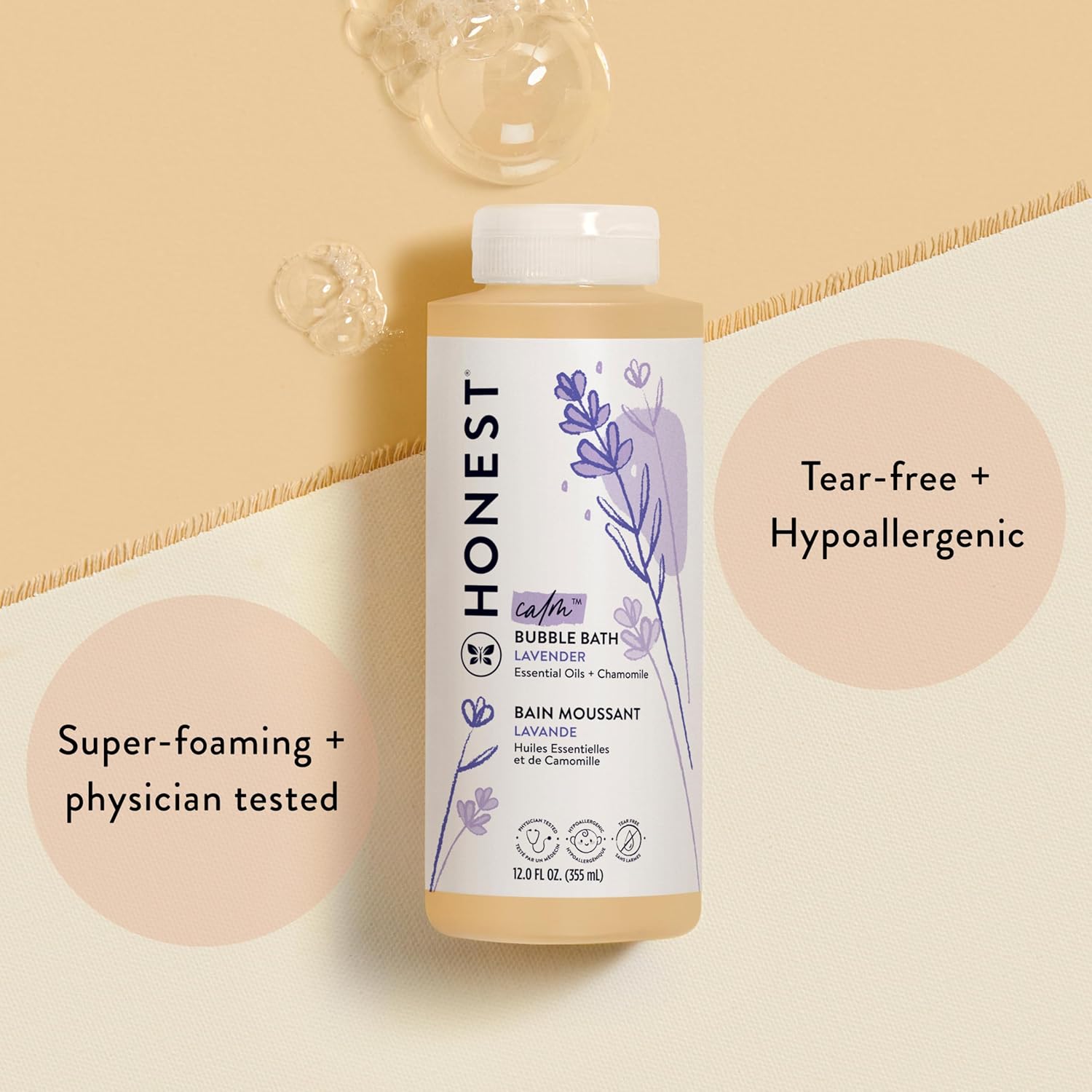 Highlights multiple key benefits of the bubble bath product to reassure parents about its safety and effectiveness for children.