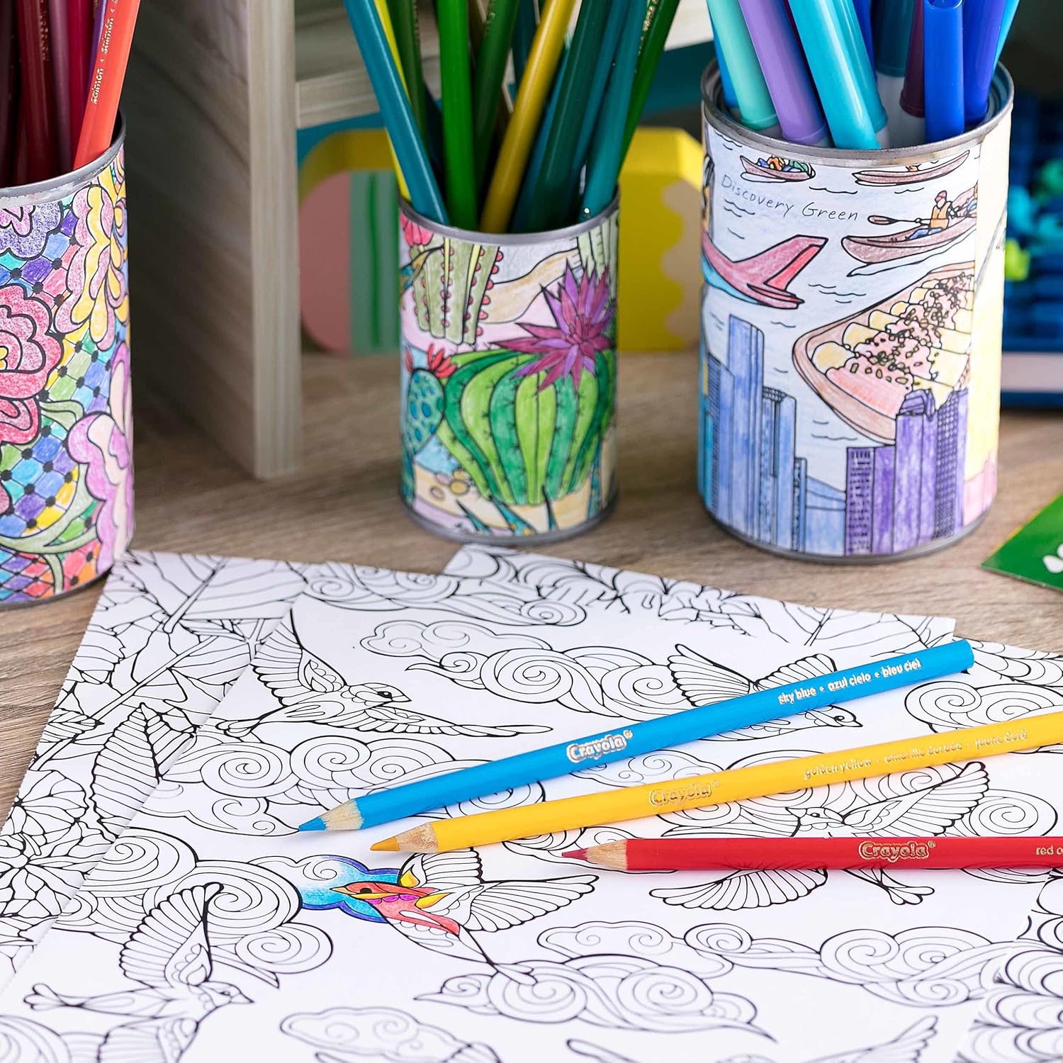 Showcases creative ways to use the product for personalized craft projects and coloring activities. Highlights the versatility of the product by showing its use in various creative applications.