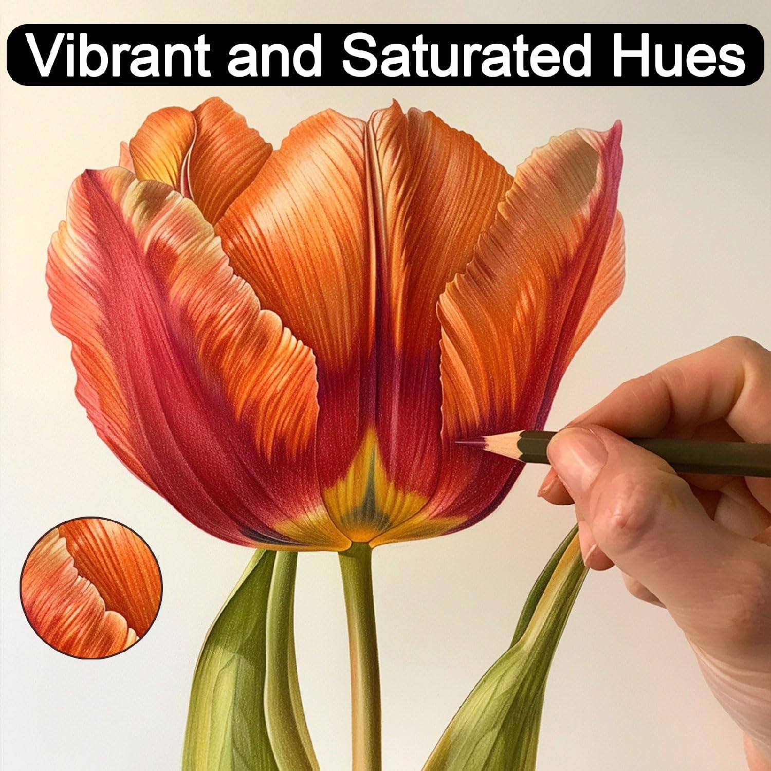 Highlights the product's ability to produce vibrant and saturated hues in artwork, emphasizing the quality of color output.