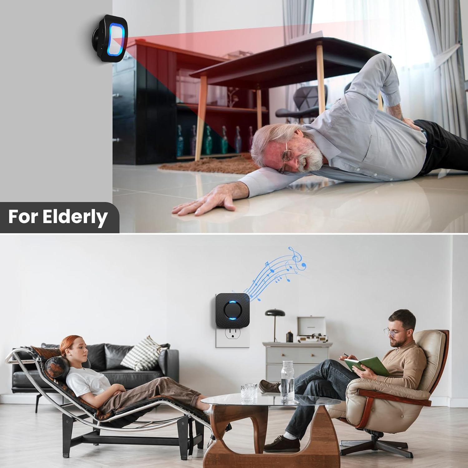 Demonstrates how the product can be used for elderly care and safety monitoring in the home. Shows how the product enhances safety for elderly users through…
