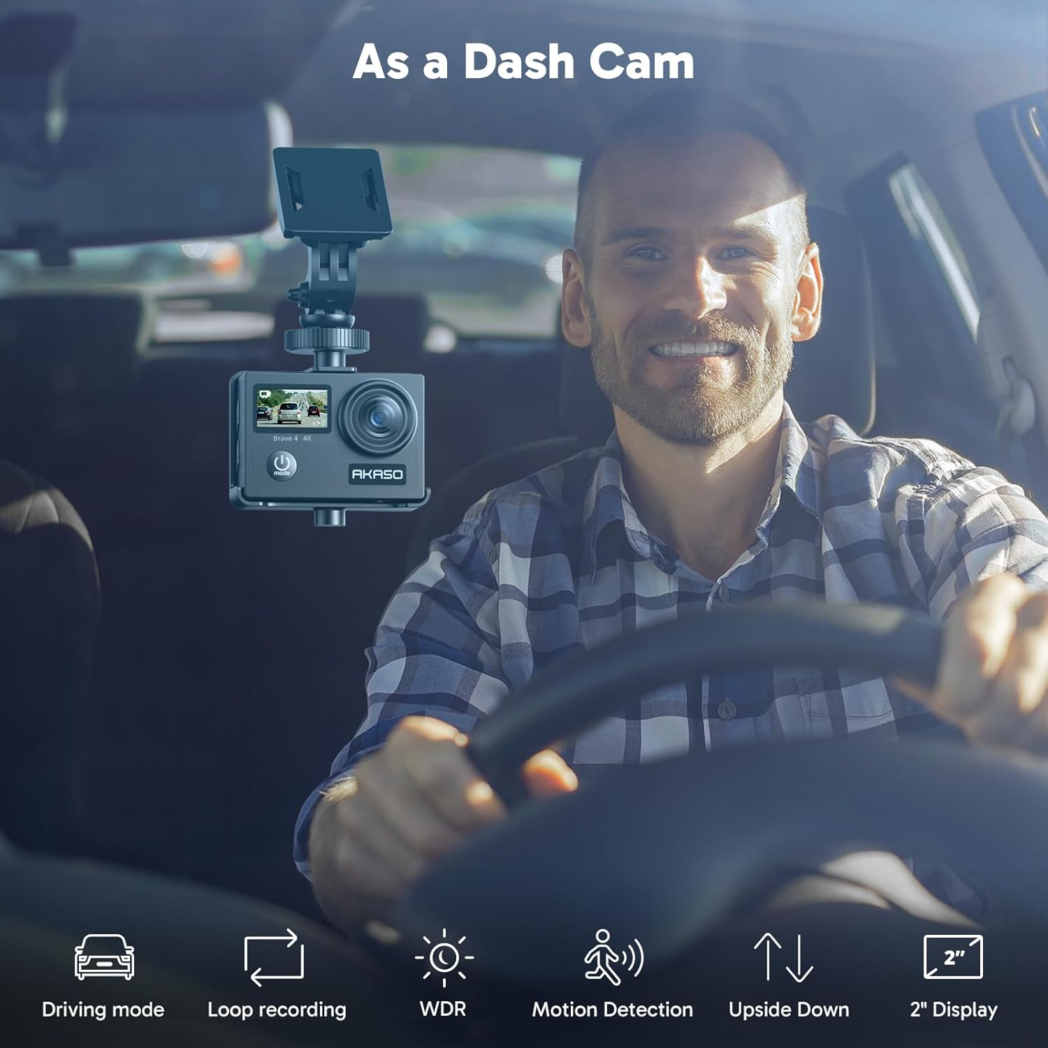 Demonstrates how the product functions as a dash cam in a vehicle, showcasing its practical application for in-car recording. Highlights multiple features of…