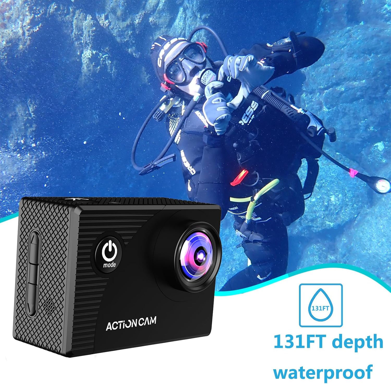 Secondary Images for Action Camera 1080P 30fps Sports Camera 40m/131ft Underwater Waterproof with 2 Batteries…