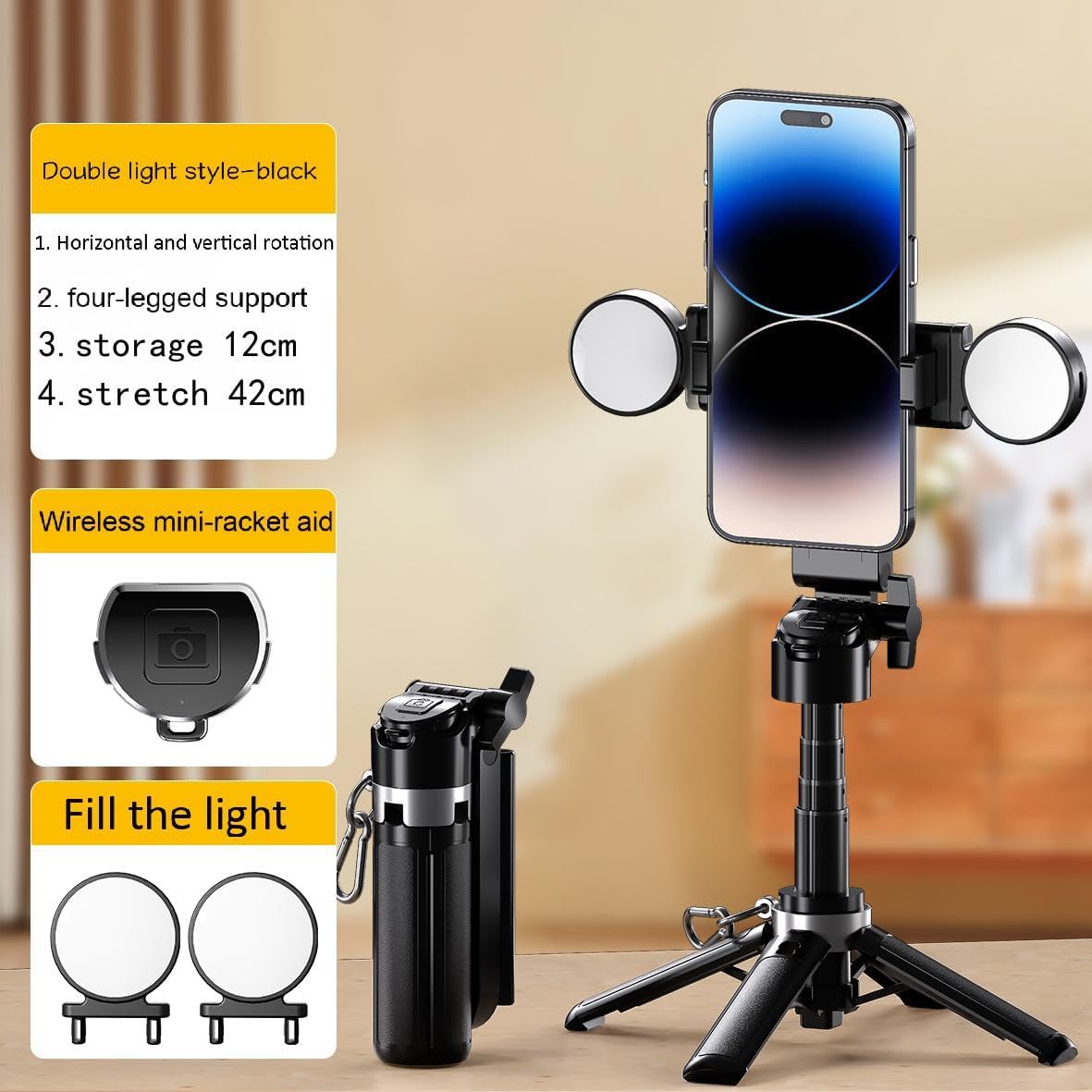 Secondary Images for Mini Selfie Stick Tripod Stand for iPhone ，6-Section Adjustable Height Extension…