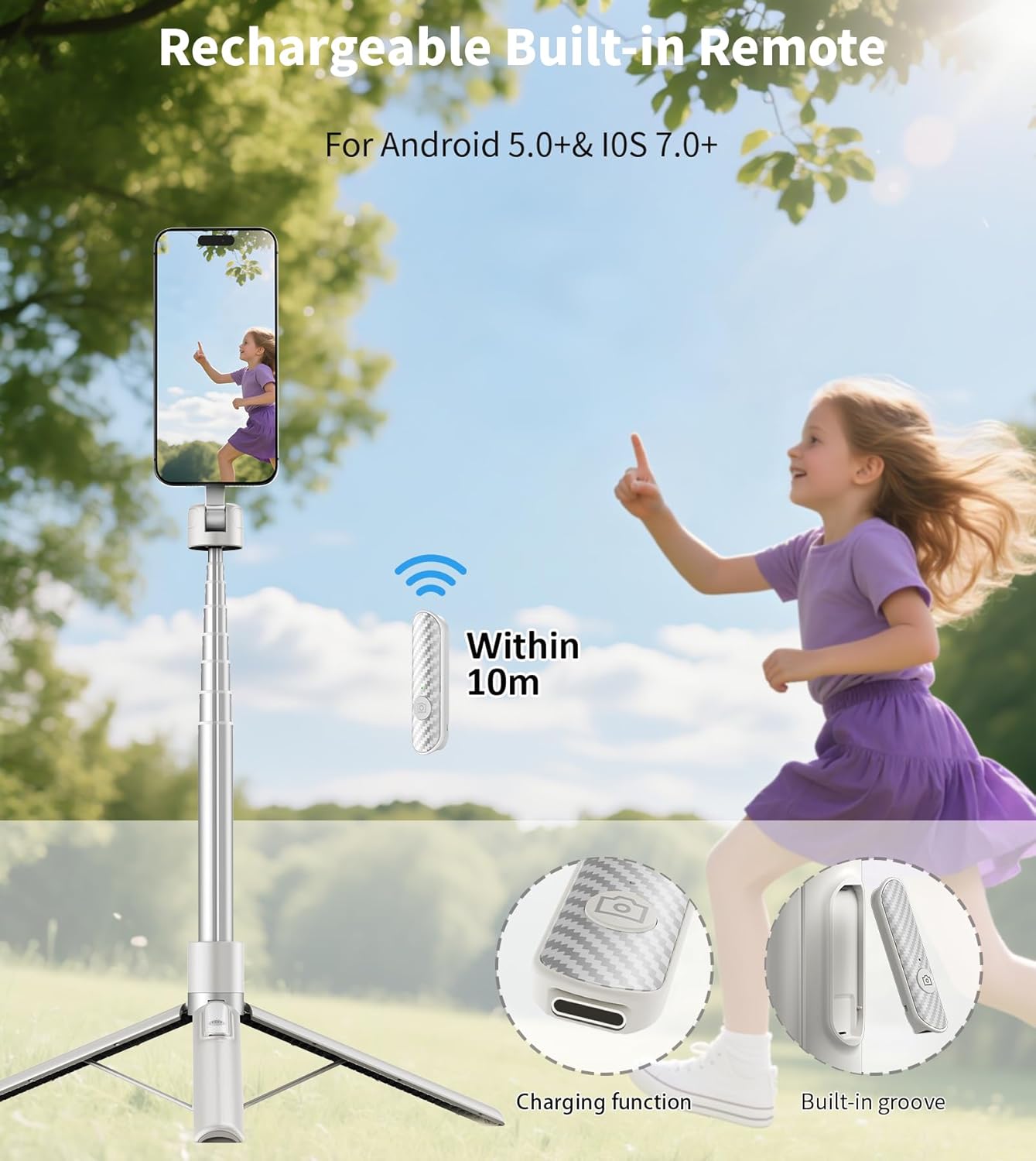 Secondary Images for TONEOF 68" Magnetic Selfie Stick Tripod with Aluminum Strong Magnetic Holder for Magsafe
