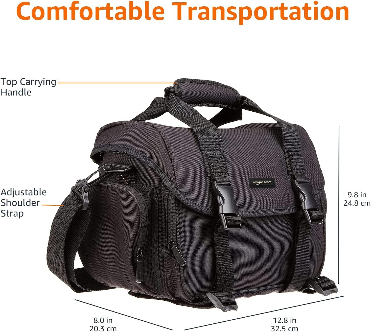 Provides exact measurements of the camera bag to help shoppers understand its size and carrying capacity.