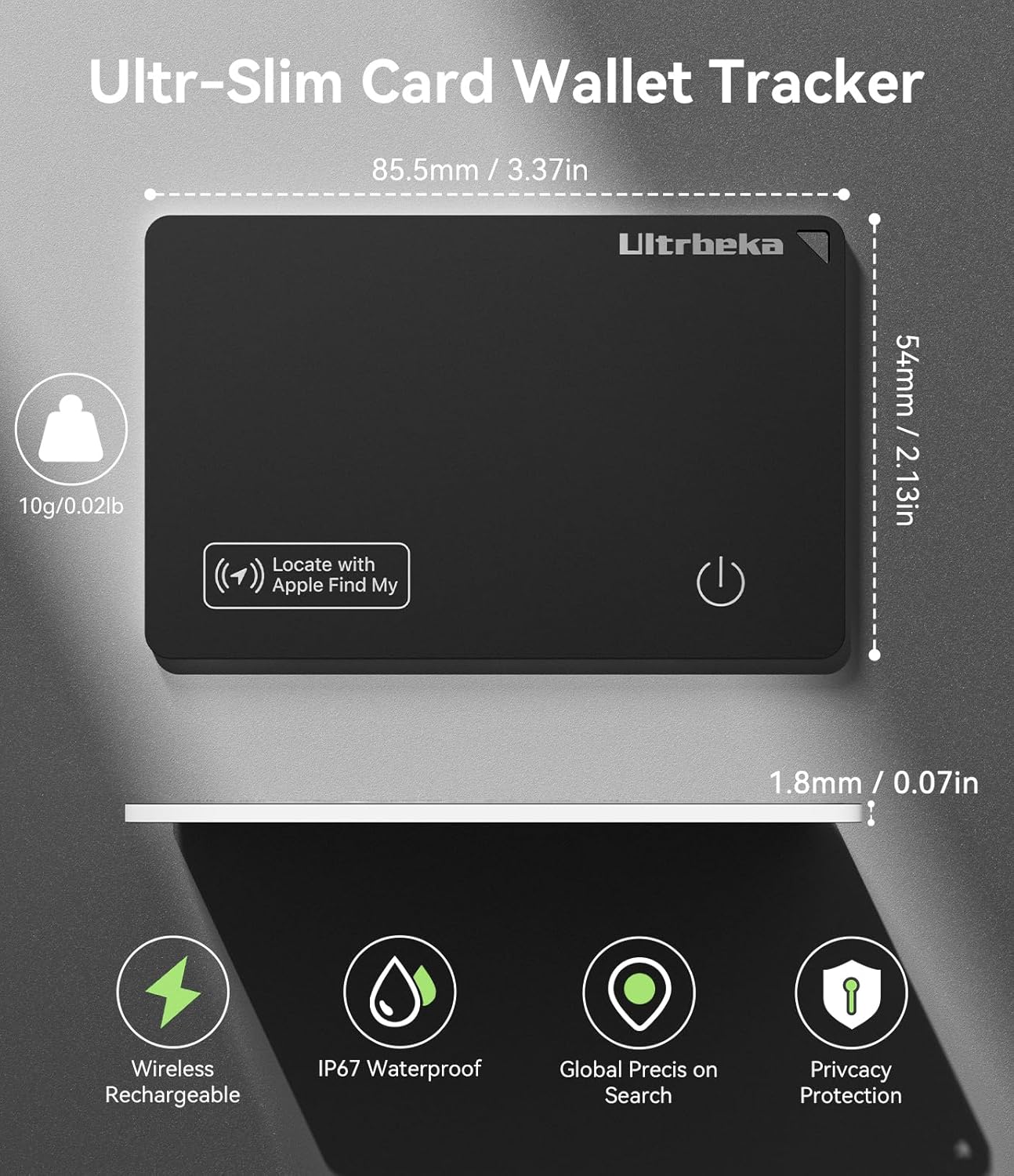 Highlights multiple key features of the card wallet tracker to showcase its versatility and advanced capabilities. Provides exact measurements to emphasize…