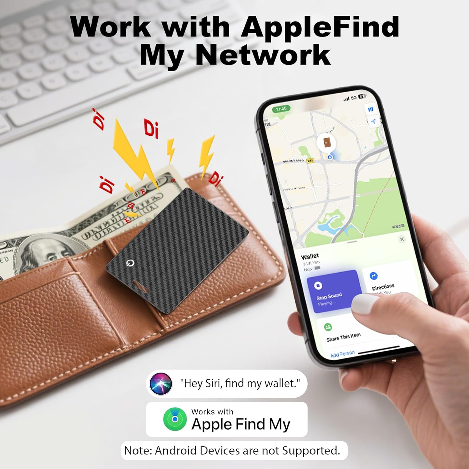 Secondary Images for [Apple MFi Certified] Wallet Tracker Card with Apple Find My (iOS Only) Rechargeable Air…