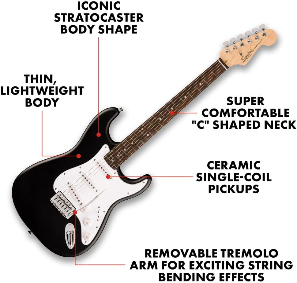 Highlights key features of the Stratocaster guitar to inform potential buyers about its design and components.