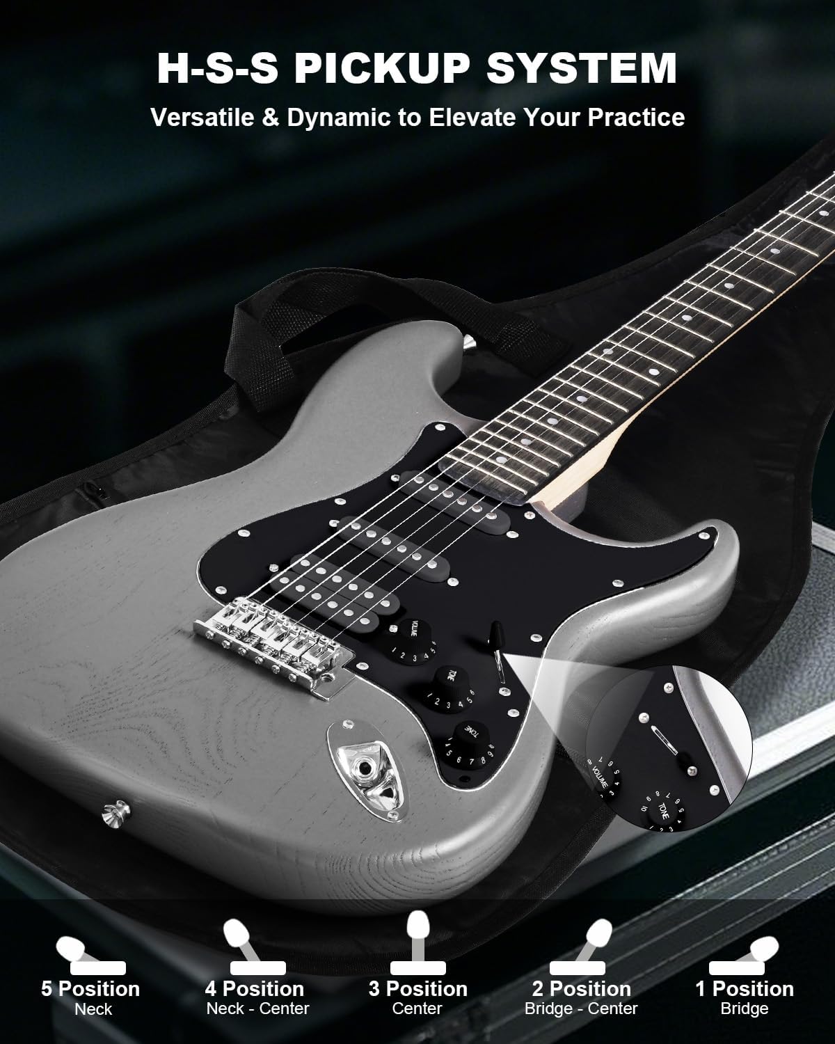 Showcases the H-S-S pickup system's versatility and dynamic range, highlighting its ability to elevate a guitarist's practice and performance.