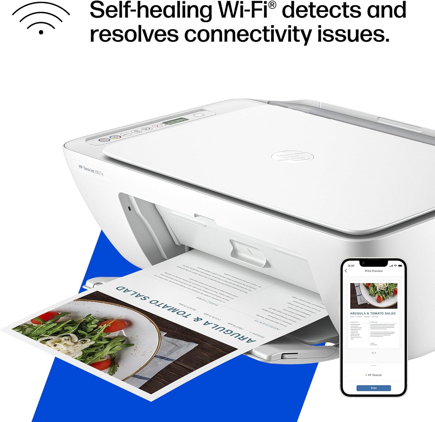 Highlights the printer's ability to automatically detect and resolve Wi-Fi connectivity issues, emphasizing hassle-free wireless printing.