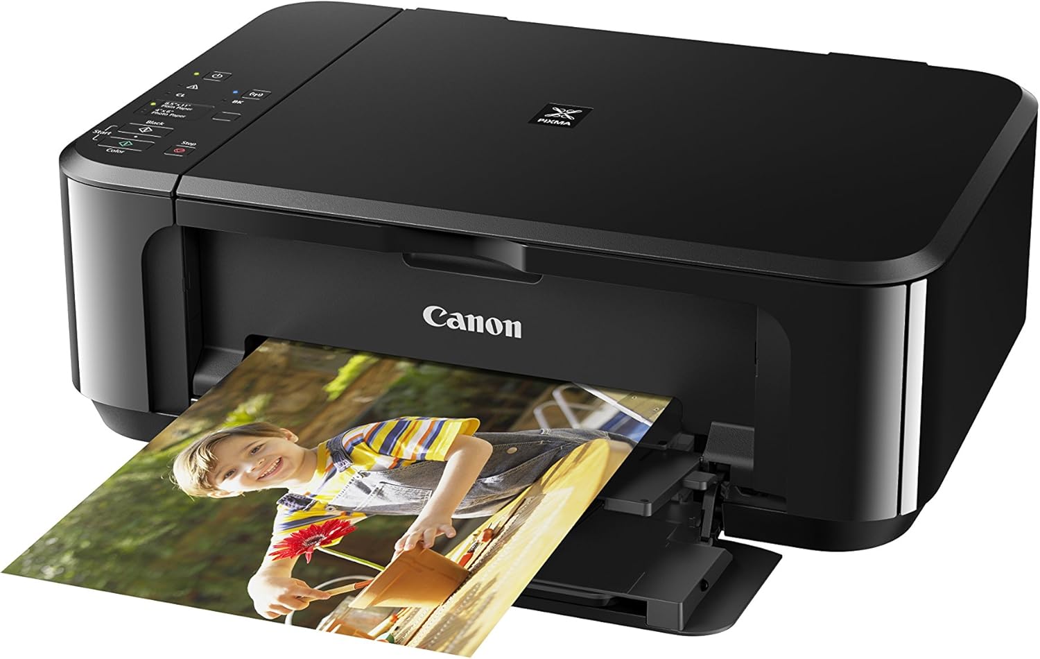 Showcases the product as a multifunctional printer capable of printing high-quality photos.