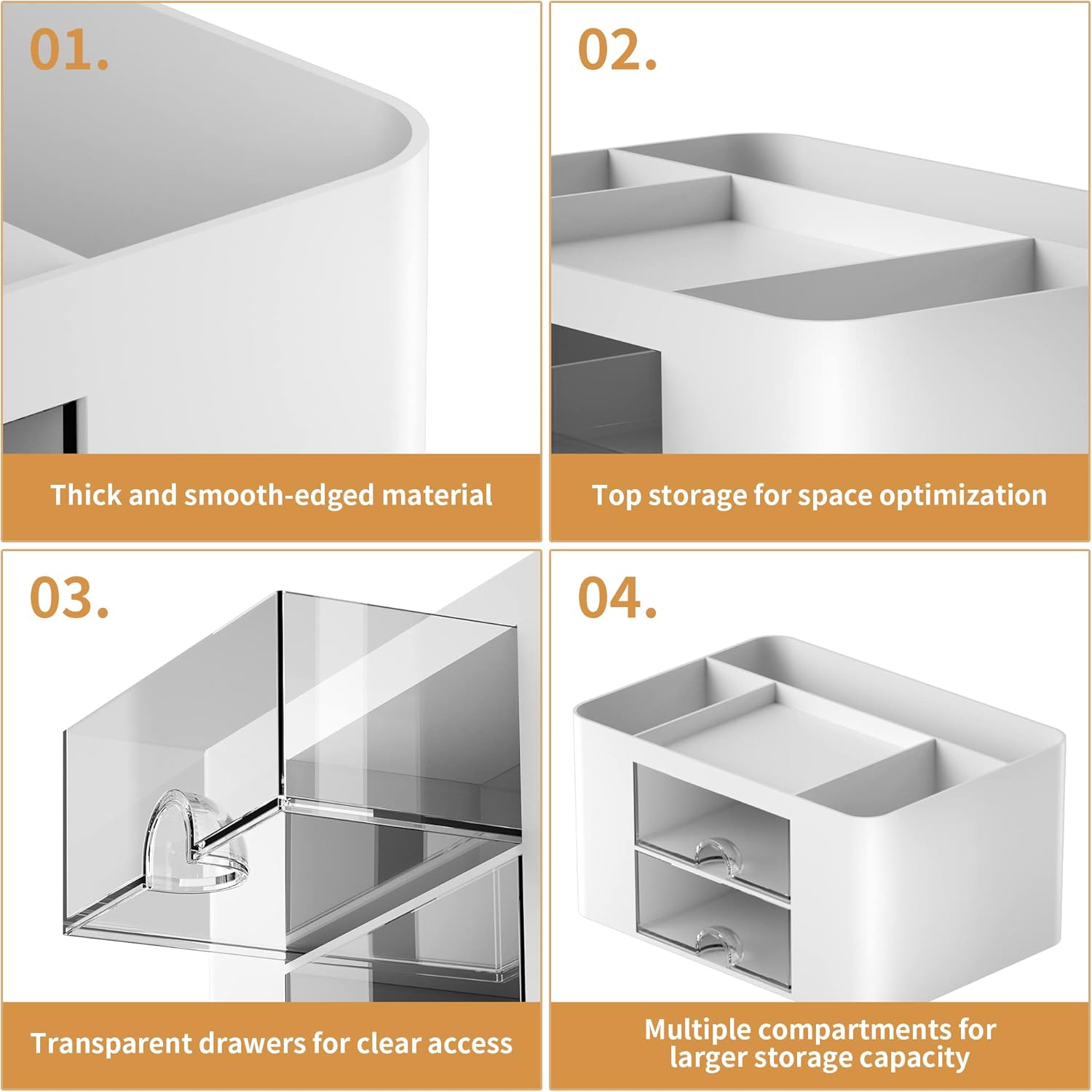 Showcases multiple features of the storage organizer, emphasizing its durability, efficient use of space, and versatile storage options.