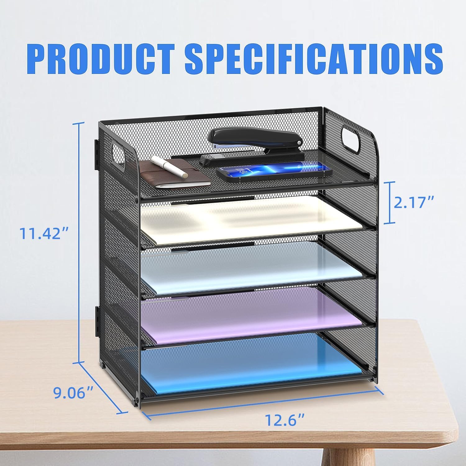 Provides exact measurements of the product to help customers understand its size and fit on their desk or workspace.