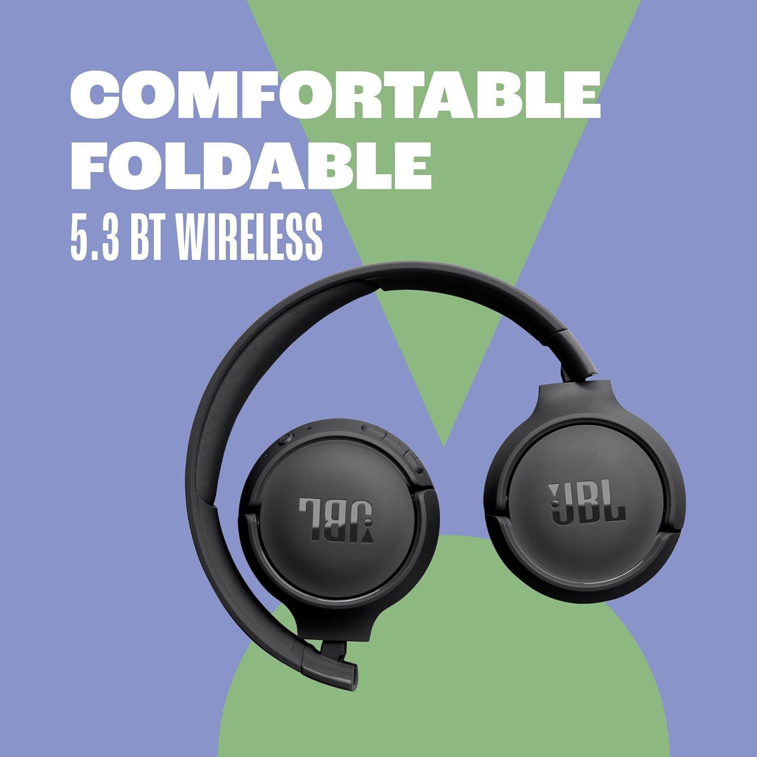 Highlights the headphones' comfortable fit and foldable design for easy portability. Informs the customer about the wireless connectivity feature and compatibility with Bluetooth 5.3 devices.