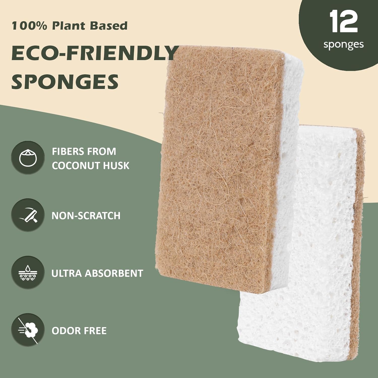 Highlights multiple eco-friendly and functional benefits of the sponges to appeal to environmentally conscious consumers and demonstrate product effectiveness.
