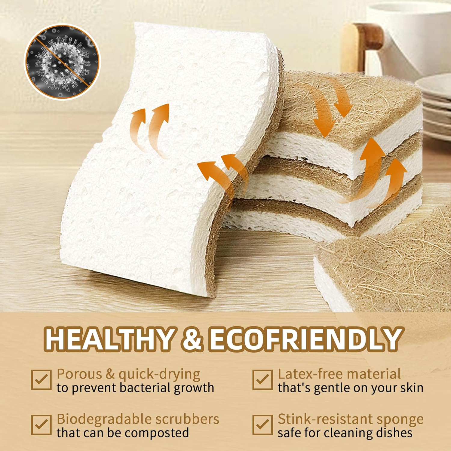 Secondary Images for 12 Pack Non Scratch S-Shaped Natural Kitchen Sponges