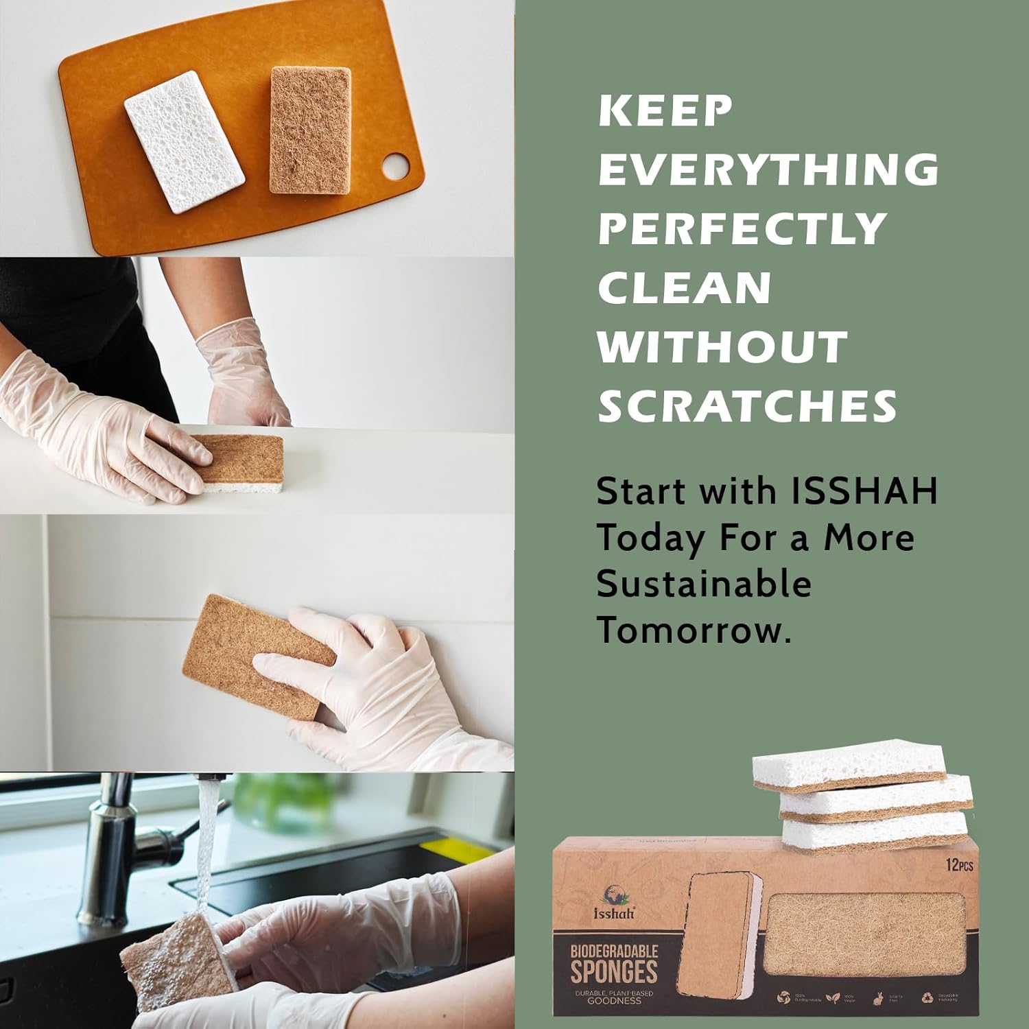 Showcases the product's ability to clean effectively without scratching surfaces, while emphasizing its sustainability and multiple applications. Demonstrates various uses of the product on…