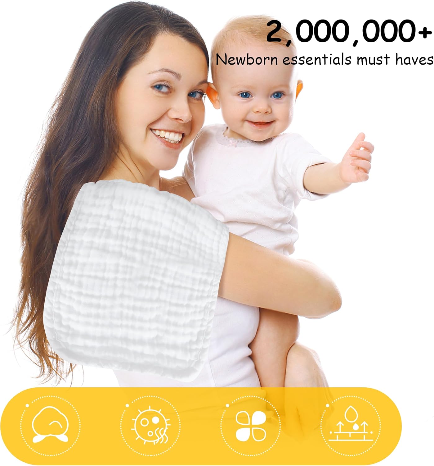 Highlights key features of newborn essentials to demonstrate their importance and versatility for new parents.