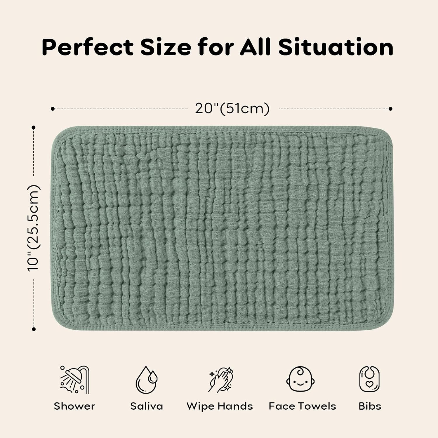 Communicates the exact size of the product and highlights its versatility for various uses. Shows the different situations where the product can be effectively used, emphasizing its versatility.