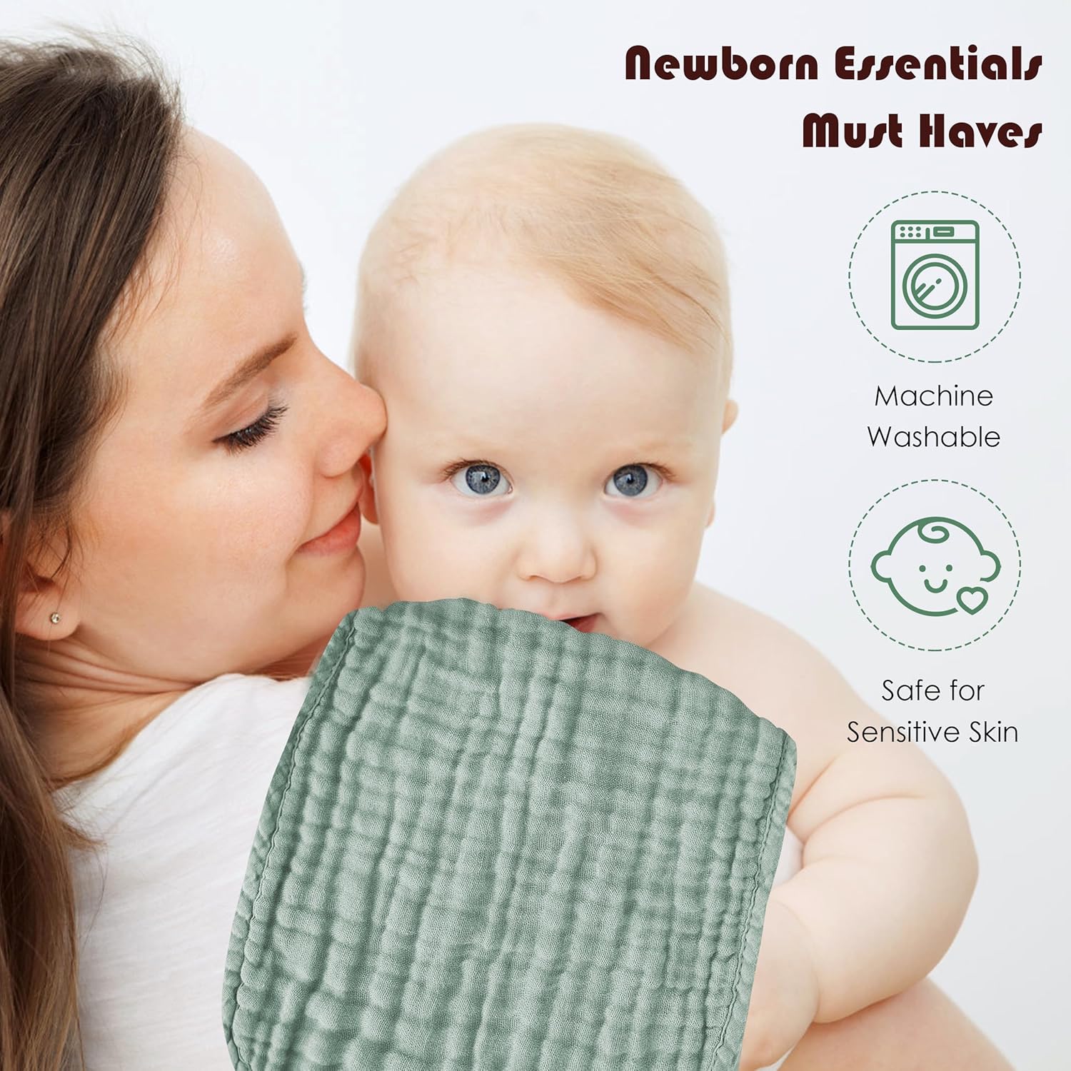 Highlights two key features of the newborn product to reassure parents about its practicality and safety for their baby.