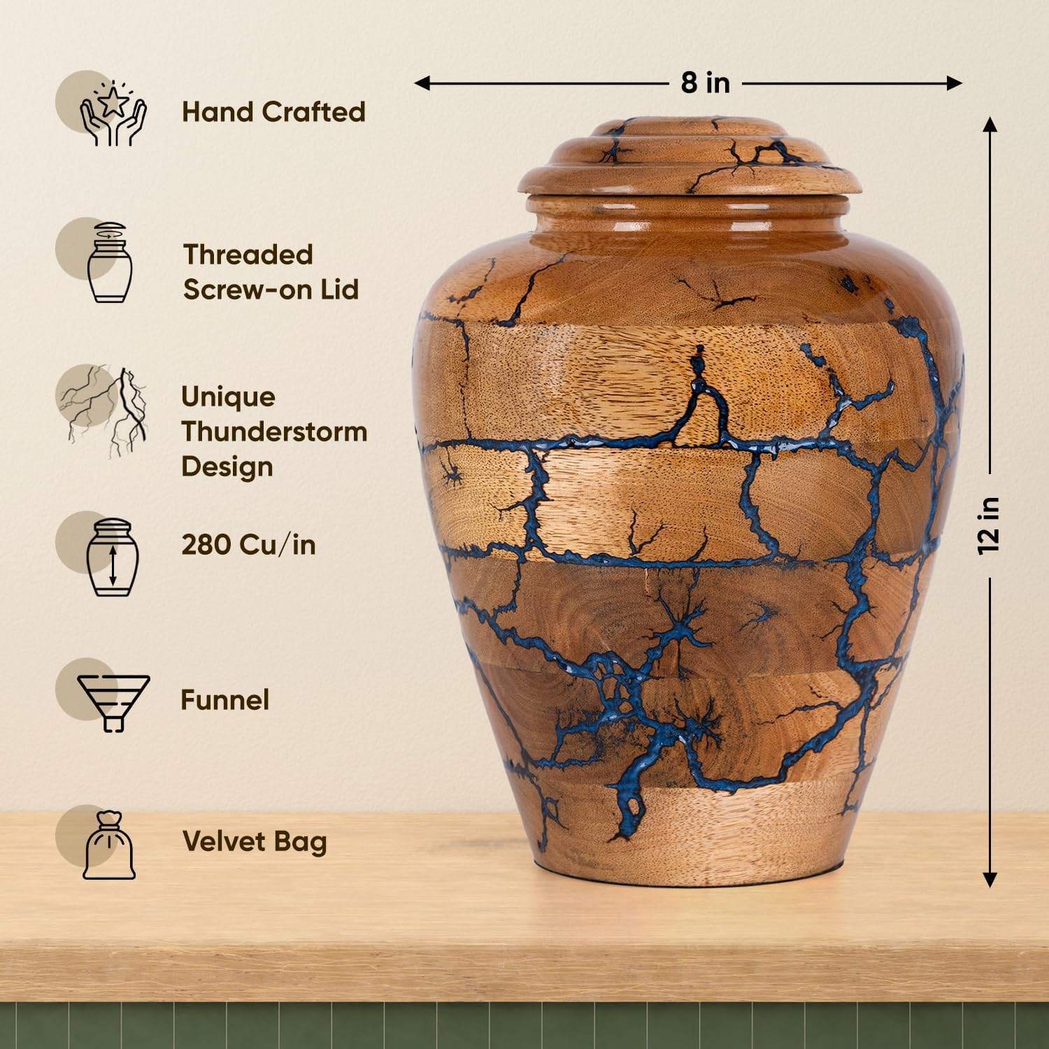 Secondary Images for Wooden Cremation Urns for Human Ashes Adult Male 280 Cubic Inches